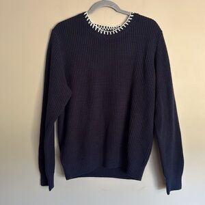 Vero Moda Navy Blue long sleeve crew neck cream contrast pullover sweater, XL